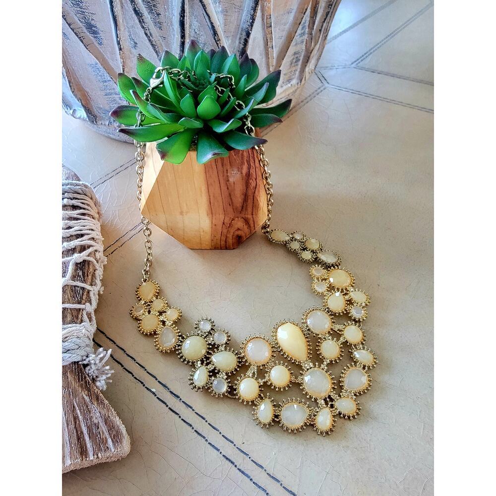 J. Crew pale yellow white gold statement necklace